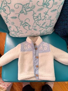 Old Navy Cream Sherpa Lined Jacket with Blue Trim